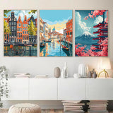 Tiwabb 6Packs Landscape Paint by Numbers Kit for Adults Beginner,Famous Buildings Easy Adult Paint by Number Kits on Canvas DIY Painting for Beginners Art by Numbers Home Wall Decor 10x12 Inch Tiwabb