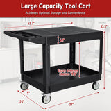 Flat Top Utility Cart, 2 Shelf Tool Cart on Wheels, 550 LBS Heavy Duty Rolling Service Cart with 360° Swivel Wheels and Ergonomics Handle for Warehouse Garage Garden Workshop, Black WXCOPON