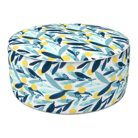 LVTXIII Outdoor/Indoor Inflatable Stool Ottoman, All Weather Patio Footrest Pouf, Portable Round Ottoman for Patio Garden, Camping or Home, D21xH9 Inches, Blue Leaves LVTXIII
