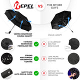 Repel Umbrella Windproof Travel Umbrellas for Rain - Easy Auto Open Close, Durable & Compact Umbrella, Strong Fiberglass Frame, Waterproof Canopy - Backpack, Purse, Portable Umbrella for Travel Repel Umbrella