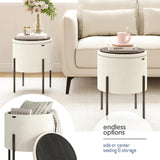 STORAGEBUD Round Ottoman with Storage, Boucle Storage Ottoman, Foot Stool Ottoman, Makeup Vanity Stool, Small Ottoman Foot Rest, Modern Ottomans for Living Room and Bedroom, White STORAGEBUD