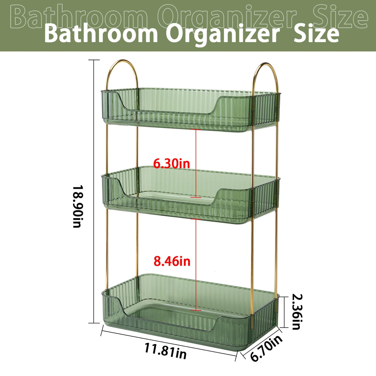 Shuang Qing Bathroom Counter Organizer - Countertop Storage, Cosmetics & Skincare Shelf, Makeup & Perfume Organizer, Spice Rack for Kitchen (3 Tier - Green) shuang qing