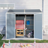 8x4 FT Outdoor Storage Shed, Resin Garden Shed with Thick Floor, Plastic Storage Shed with 2 Windows, Waterproof Outside Tool Shed with Lockable Hinged Doors for Backyard, Patio, Lawn, Light Gray BNSPLY