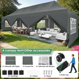 COBIZI Canopy Tent 10x30 Pop Up Canopy with 8 Removable Sidewalls Party Tents for Parties Wedding Patio Commercial Waterproof and UV50+ Ez Outdoor Instant Gazebo with Roller Bag & 4 Sandbags(Grey COBIZI