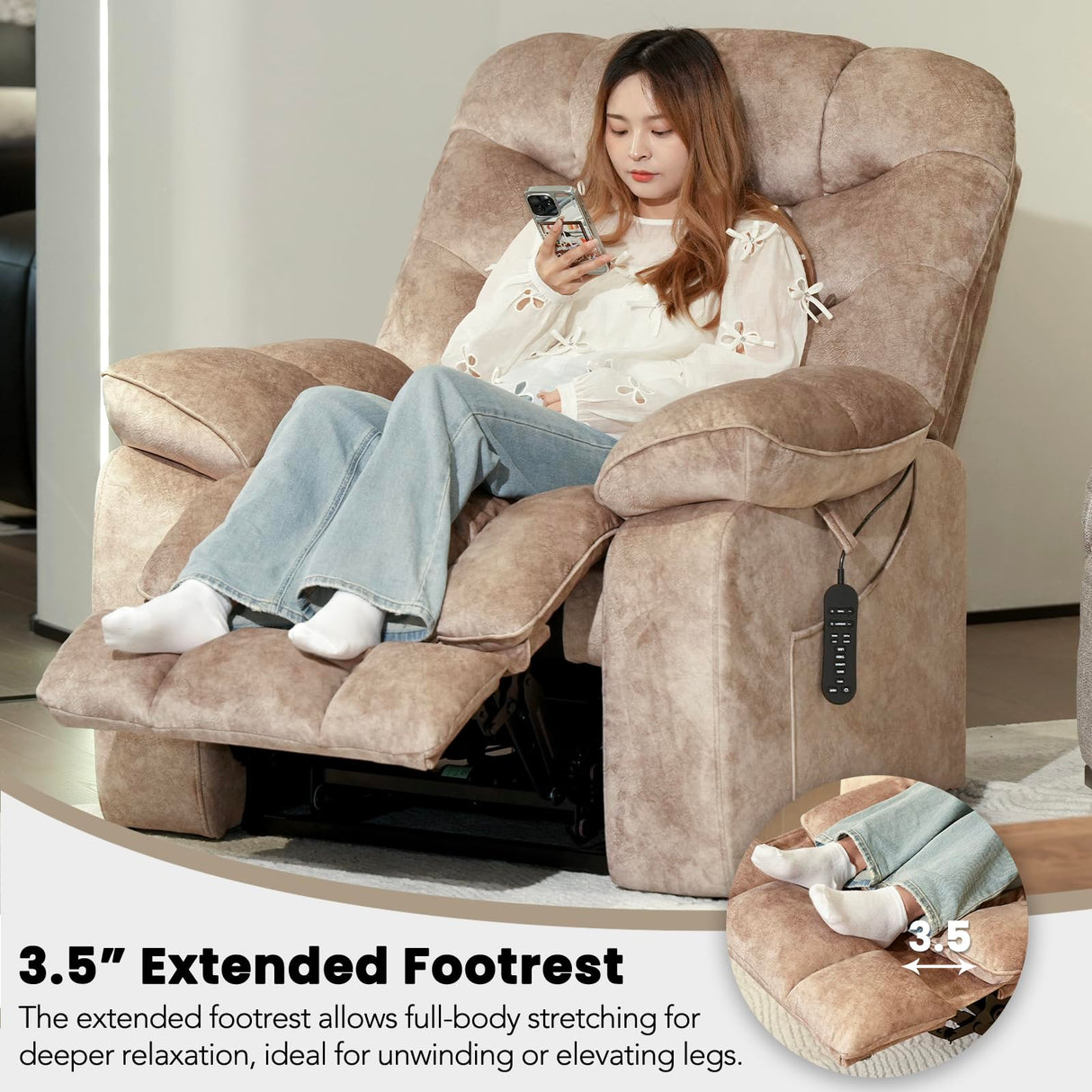 EONIX Large Lay Flat Power Lift Recliner Chair for Elderly with Heat and Massage, 400lbs Dual Motor Electirc Lift Chair with Extended Footrest, SLRY007062, Beige EONIX