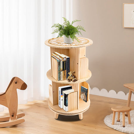 Upyouths 2-Tier Rotating Bookshelf – Multi-Functional Floor Standing Organizer in Wooden Design Upyouths