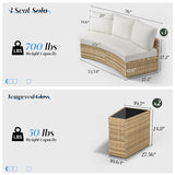 LUXOAK Patio Furniture Sets, 11 Piece Half-Moon Sectional Round Sofa Set, Outdoor Patio Furniture with Cushions & Wedge Table for Beach, Pool, Balcony, Beige LUXOAK