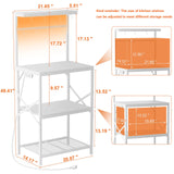 Korfile Kitchen Bakers Rack with Power Outlet & LED Lights, Small Coffee Bar Table with Adjustable Storage Shelf, 4 Tiers Microwave Stand with 8 Hooks, Coffee Station for Appliance Organizer, White Korfile