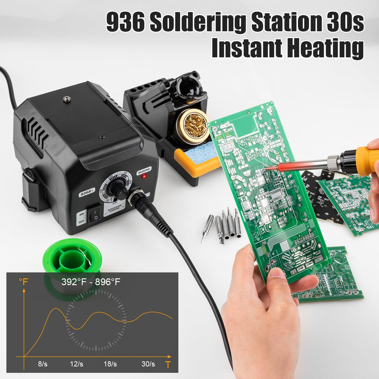 Upgraded Soldering Station Kit - Fast Heating with ESD Safe Design, 5 Replaceable Soldering Iron Tips & 63.5oz Sturdy Construction - for Electronics Repair, DIY & Home Welding Siziviki