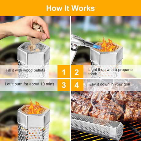 Pellet Smoker Tube, 2 Pack 12'' Stainless Steel BBQ Wood Pellet Tube Smoker, for Cold/Hot Smoking (2 Pack 12'' Smoker) LFSEMINI