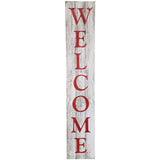 Rockin' Wood Indoor Outdoor Welcome Sign 5 Foot Vertical Rustic Reclaimed Wood Farm House Style for Front Door or Porch, Whitewash with Red Lettering Rockin' Wood