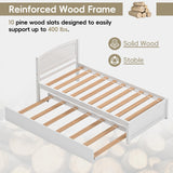 Callales Twin Trundle Bed, Solid Wooden Pull Out Bedframe, Extendable Day Bed with Headboard and Soild Wood Slats Support, Bedroom, Living Room, Guest Room, No Box Spring Needed (White) Callales