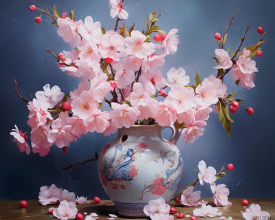 VNUIEHG Cherries Blossoms Painting by Numbers DIY Kit Painti by Number Art Design Canvas Flowers Painting by Numbers Painting Kit Home Hobby, 40x50cm No Frame