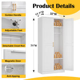 SteeLoong Metal Wardrobe Cabinet with Hanging Rod, 71" Tall Armoire Wardrobe Closet with 2 Doors and Adjustable Shelves, White Clothing Storage Cabinets for Bedroom, Laundry Room, Cloak Room SteeLoong