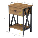 VECELO Nightstands Set of 2, Modern Bedside End Tables, Night Stands with Drawer and Storage Shelf for Living Room Bedroom, Industrial Metal Frame, Walnut Brown VECELO