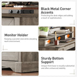 RALGEND 55'' Farmhouse Executive Desk with Drawers, Home Office Desk with File Cabinet and Storage Shelf, Charging Station, Computer Desk with Monitor Stand, Writing Gaming Desk, Greige RALGEND