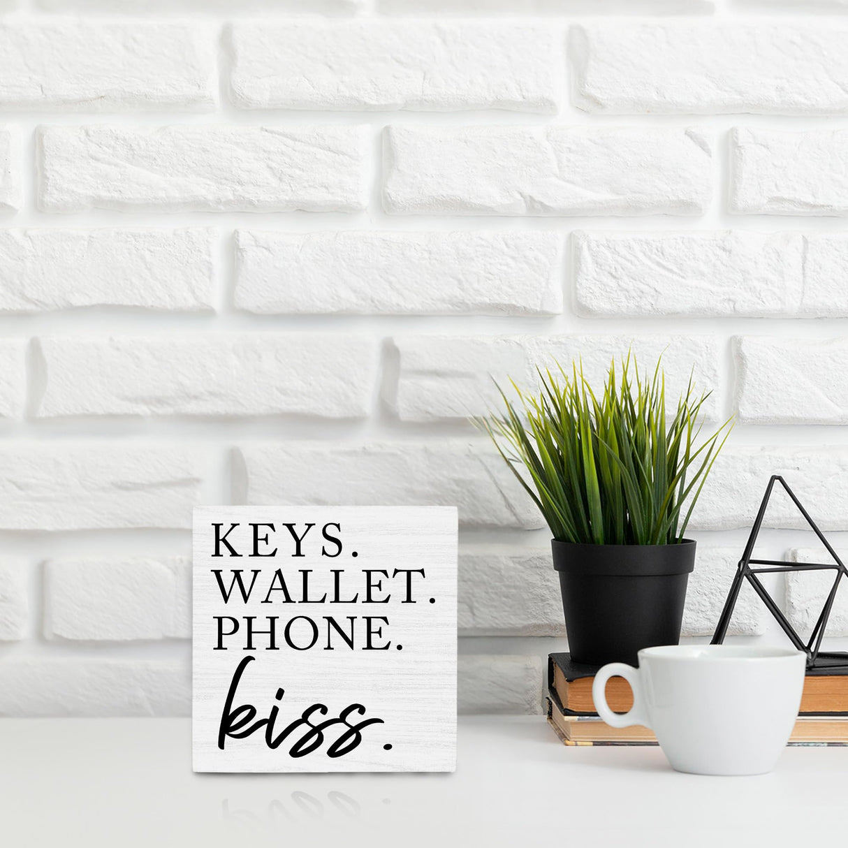 Entryway Table Decor Wooden Box Sign,Keys Wallet Phone Kiss Wood Box Sign Desk Decor, Entry Way Decor,Entry Way Table Home Decor OFlich