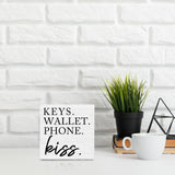 Entryway Table Decor Wooden Box Sign,Keys Wallet Phone Kiss Wood Box Sign Desk Decor, Entry Way Decor,Entry Way Table Home Decor OFlich