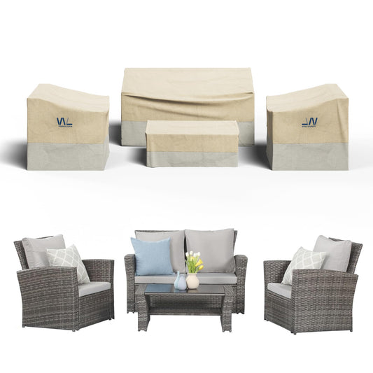 Wisteria Lane 4 Pieces Outdoor Furniture Cover with Air Vent, Heavy Duty Oxford Outdoor Couch Covers, Water-Resistant, Weatherproof, Patio Covers for Loveseat, Coffee Table, Chair, Beige & Gr - WoodArtSupply