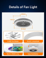 Lumary Smart WiFi & Bluetooth Ceiling Fan with RGBAI Light, Low Profile Ceiling Fan 18 Inch, 6 Speeds, Reversible - Compatible with Alexa, Google Assistant, Remote Control Lumary