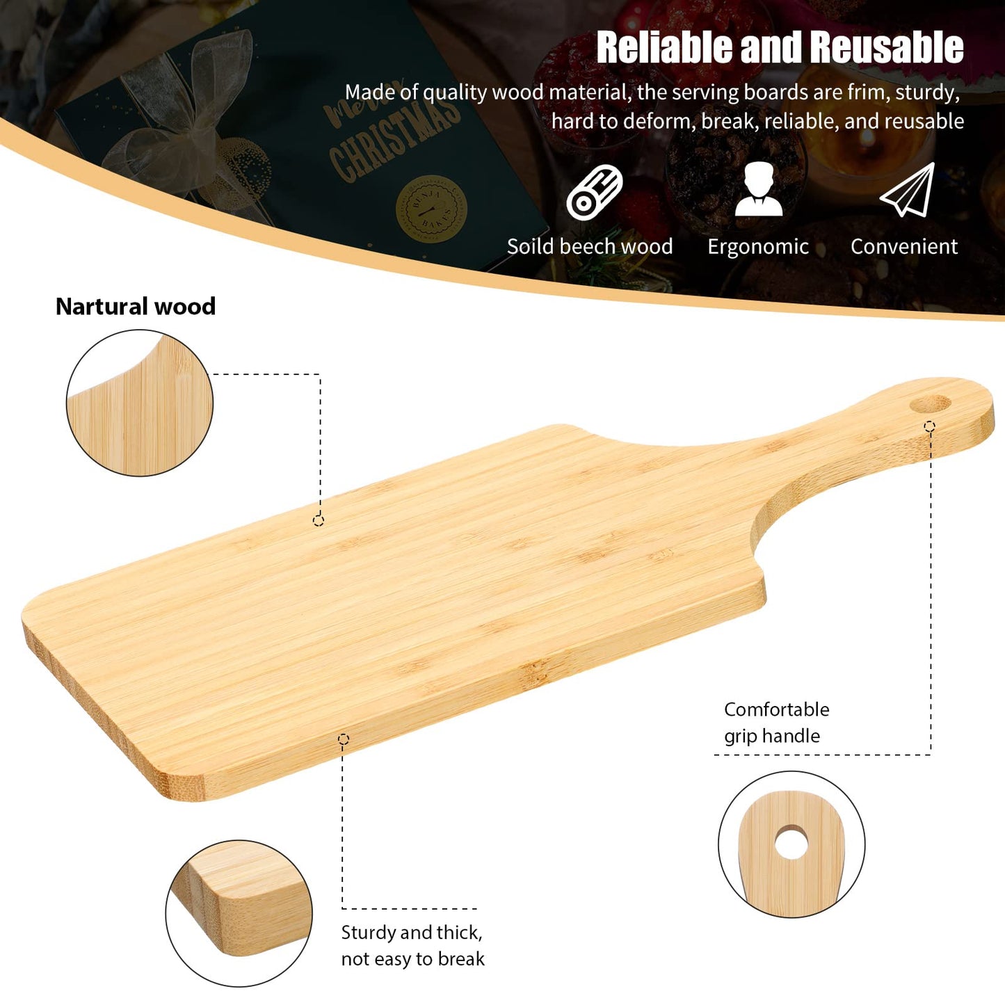 12 Pcs Bulk Cutting Board Bamboo Wood Acacia Wood Walnut Chopping Board with Handle Laser Engraving Kitchen Serving Board Charcuterie Board for Thanksgiving Housewarming Gift, 11'' x 5''