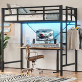 DICTAC Loft Bed Twin Size with Led Lights Metal Twin Loft Bed with Full-Length Guardrail and Ladder for Junior, Heavy Duty Metal Sltas Support,Noise-Free, Space-Saving, No Box Spring Needed, Black DICTAC