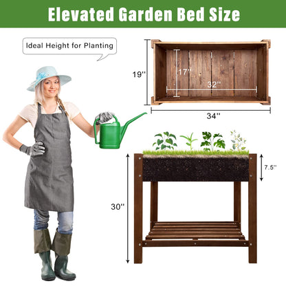 86 York Cedar Raised Garden Bed Kit with Legs | Outdoor Elevated Wood Raised Planter Box with Storage Shelf for Herbs,Vegetables and Flowers Outdoors. (Brown, 34” x 19” x 31”)