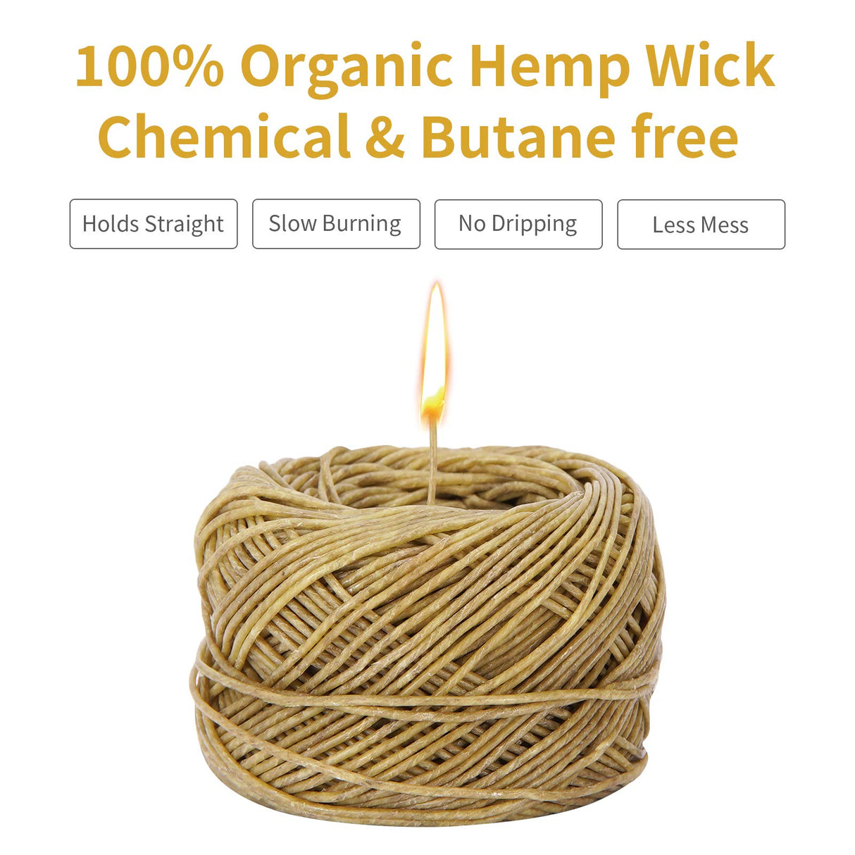CHEFBEE 200 FT Organic Hemp Wick, Well Coated Natural Beeswax for Hemp Wick Lighter or Candle Making, Slow Burn, No Dripping, Standard Size(1.1mm) CHEFBEE