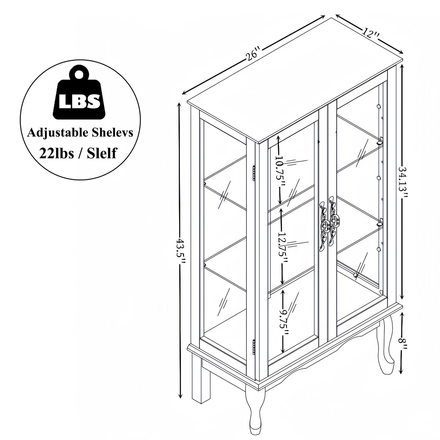 nifoti 43" H Lighted Curio Cabinet Display Case, Glass Curio Cabinet with Adjustable Shelves and Tempered Glass Door, Wooden Curio Cabinet w/Mirrored Back Pane for Living Room (Oak)