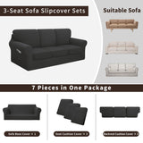 Easy-Going 7 Pieces Stretch Couch Cover Washable Sofa Cover Set for 3 Backrest and Seat Cushion Couch Anti-Slip Sofa Slipcover Furniture Protector with Elastic Bottom (Large, Dark Grey) Easy-Going