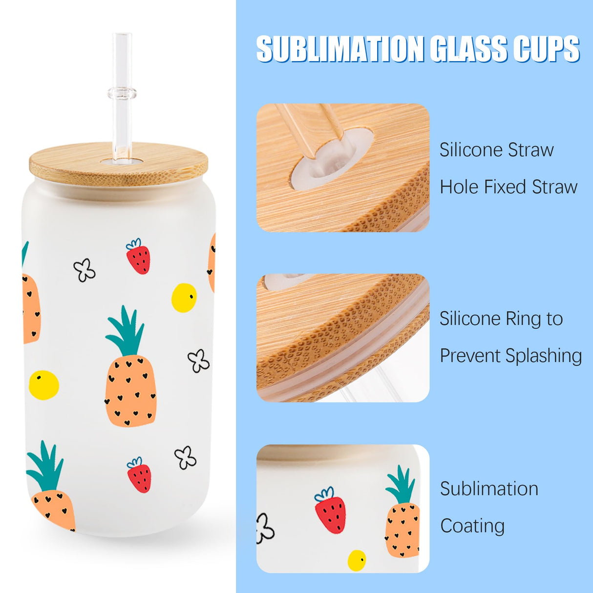 Joyclub 12 Pack Frosted Sublimation Glass Cups with Lids and Straws 16oz, Sublimation Glass Tumbler Blanks Beer Can Shaped Mugs for Iced Coffee Smoothie Soda Boba Tea Cocktail Gift Joyclub