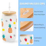 Joyclub 12 Pack Frosted Sublimation Glass Cups with Lids and Straws 16oz, Sublimation Glass Tumbler Blanks Beer Can Shaped Mugs for Iced Coffee Smoothie Soda Boba Tea Cocktail Gift Joyclub