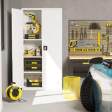 Metal Garage Storage Cabinet, 72" Tall Steel File Cabinet with 2 Lockable Doors and Adjustable Shelves, Utility Heavy Duty Tool Cabinet for Warehouse, Garages, Offices, Kitchens, Gyms, Milky White EazeHome
