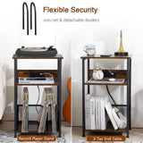 AMHANCIBLE Record Player Stand with Charging Station, Turntable Stand with Storage Cabinet, 3 Tier End Table Hold Up to 200 Albums, Record Stand for Vinyl, Living Room, Rustic Brown, HETCD01BR-1 AMHANCIBLE