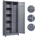 FLEXIMOUNTS 73'' Tall Metal Storage Cabinet with Locking Door, Large Cleaning Tool Organizer for Brooms, Garage, Laundry Room, Bathroom, Dark Grey FLEXIMOUNTS