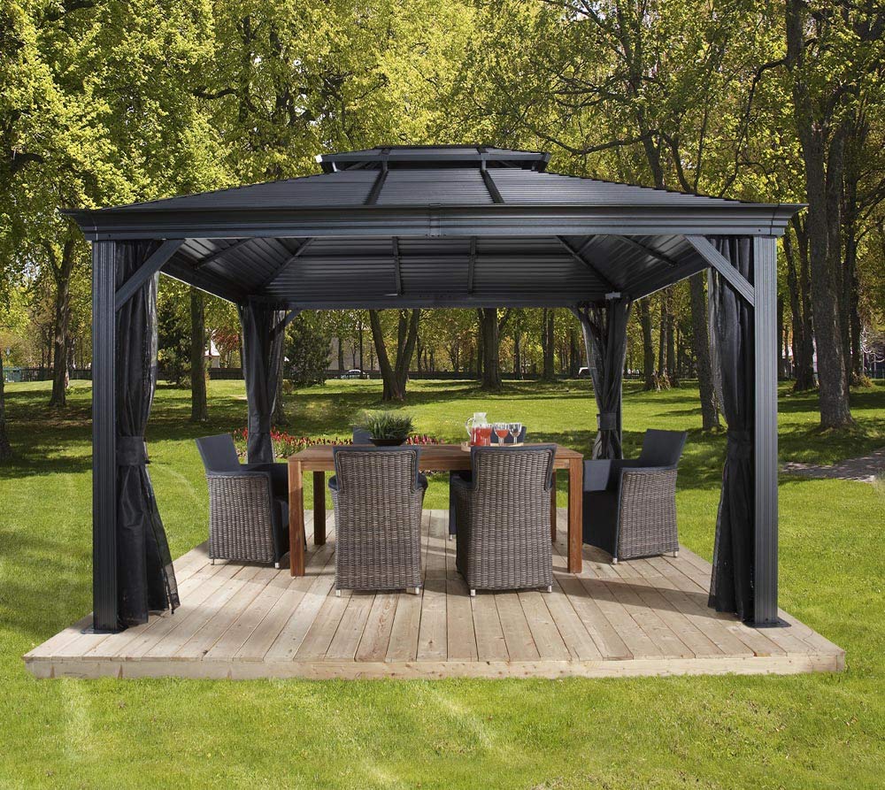 Sojag Outdoor 12' x 16' Mykonos Double Roof Hardtop Gazebo Outdoor Sun Shelter - WoodArtSupply