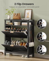 AOGLLATI Shoe Cabinet Storage,Narrow Fluted Shoe Rack Cabinet with 2 Flip Drawers, Wooden Freestanding Organizer with Open Storage Space for Entryway,Black AOGLLATI