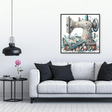 Sewing Machine Stamped Cross Stitch Kits - Vintage Sewing Machine Counted Cross Stitch Kits for Adults, Needlepoint Cross-Stitch Patterns Dimensions Needlecrafts Embroidery Kits 13.7x13.7 Inches uuxsretaio