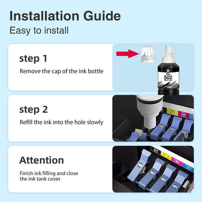 Faslvink Compatible 502 Black Ink 502 Black Pigment Ink Replacement for Epson 502 Ink Refill Bottles for Ecotank ET-2850 ET-3850 ET-4850 ET-3760 ET-2760 ET-4760 ET-2750 ET-3750 ET-4750 Printer,3 Pack