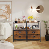 Jixlantuc Night Stand Bedside Table Bedroom Nightstand with Open Shelf Bed Side Table with Fabric Drawers End Table with 2 Drawer Storage Night Stands for Living Room Rustic Brown Black Jixlantuc