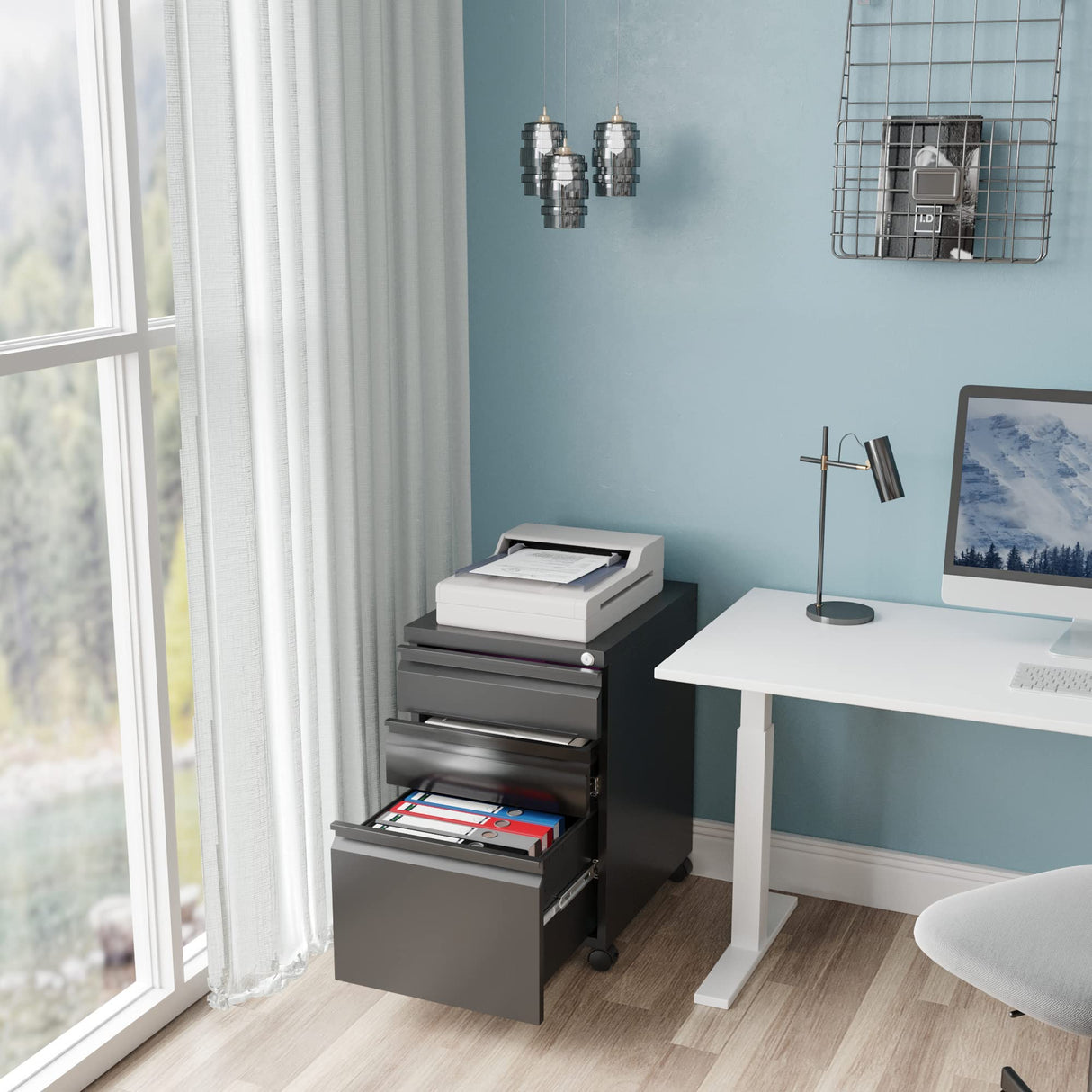 AFAIF 3 Drawer Mobile File Cabinet with Lock, Rolling File Cabinet for Home Office, Under Desk Small File Cabinet, Metal Vertical Black Filing Cabinet for Legal/Letter/A4 File, Black AFAIF