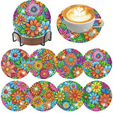 ijbnhd 8 Pcs Flowers Diamond Art Coasters with Holder-DIY Flowers Diamond Painting Coasters 5D Diamond Art Coaster with Cork Pads for Adults for Holiday Gift ijbnhd