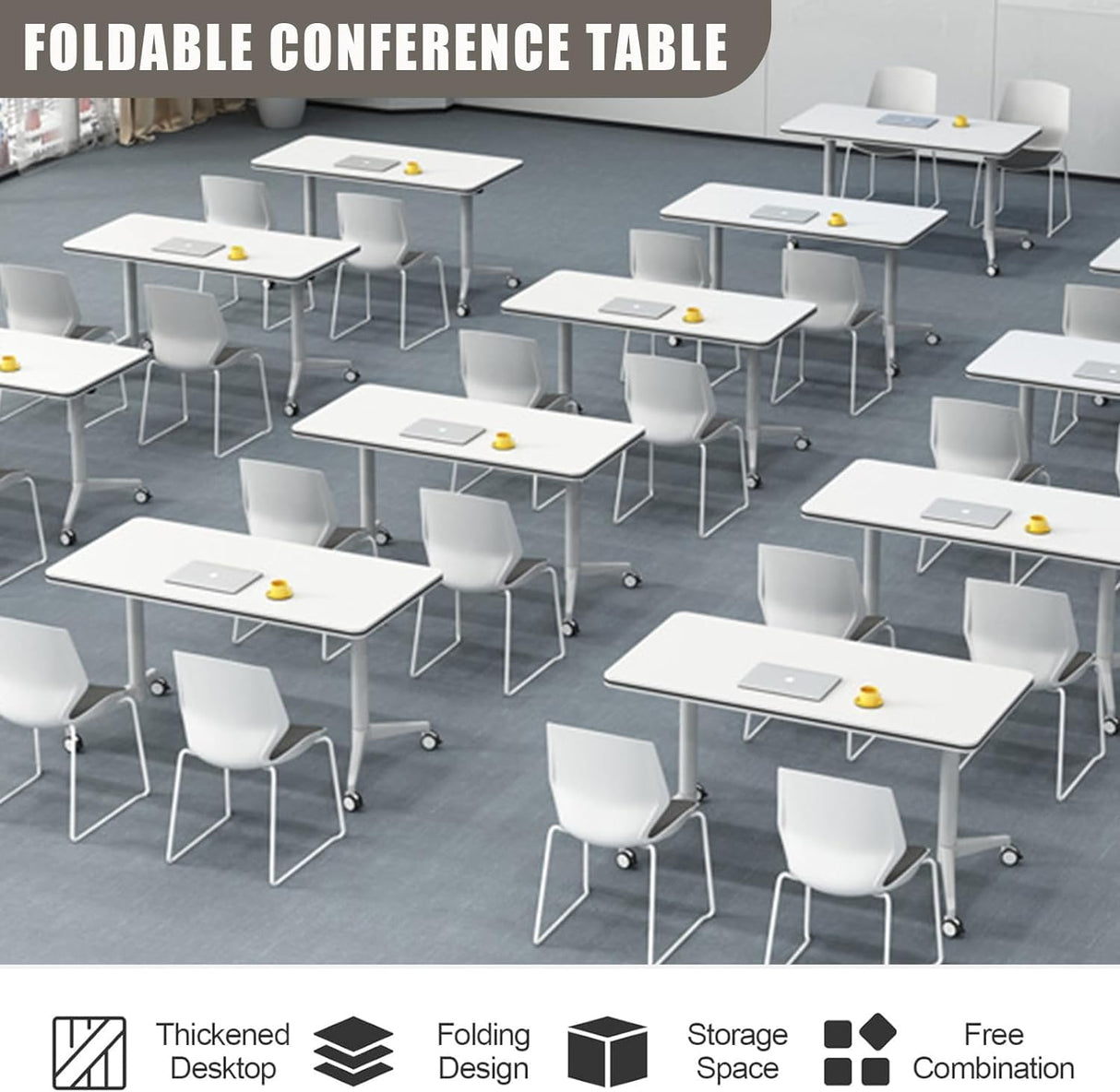 4 Pack Conference Table,Modern Folding Office Table Conference Room Tables with Lockable Wheels,Lockable Mobile Foldable Meeting Table Seminar Table for Home Office Media Centers Classroom(63in) ZanyCajole