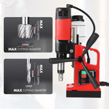 GARVEE Magnetic Drill Press, 1400W 810RPM Portable Mag Drill Press, 10-Speed Core Drilling Machine for Metal Working,10Pcs Annular Cutters Drill Bits，Red Garvee
