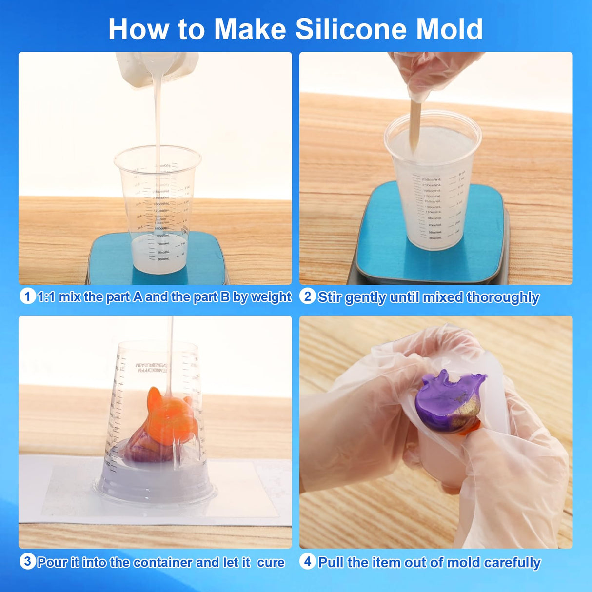 CHANGTIKEJI Silicone Mold Making Kit, 38.8oz 10A Elastic Liquid Silica Gel for Casting Resin molds and Candle & Soap Mold,Fast Cure Translucent Platinum Silicone Rubber CHANGTIKEJI