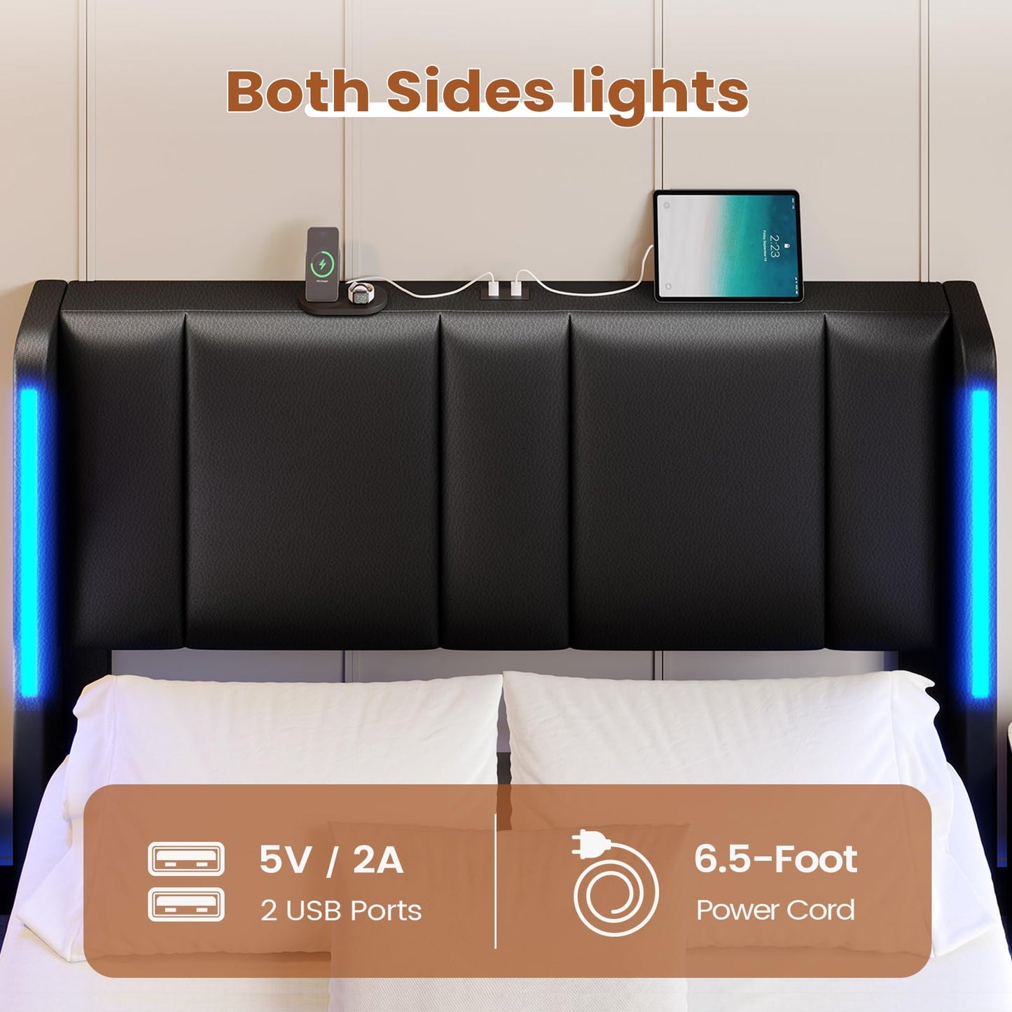 AOGLLATI Queen Floating Bed Frame with LED Lights and USB Charging Stations - WoodArtSupply