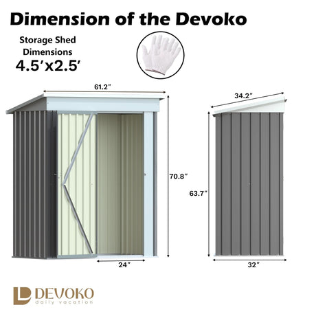 Devoko Outdoor Storage Shed 5 x 3 FT Lockable Metal Garden Shed Steel Anti-Corrosion Storage House with Single Lockable Door for Backyard Outdoor Patio (Gray) Devoko