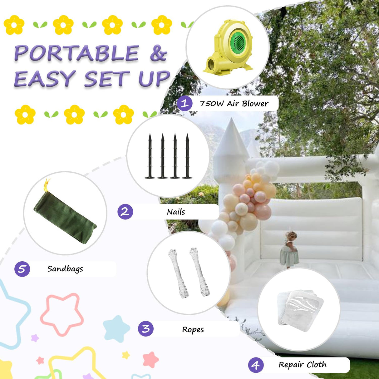 White Bounce House for Adults Kids, 13.5FT PVC Commercial Grade Bounce House for Kids 5-12 with 750W Powerul Blower, Inflatable Large Bounce House Wedding Birthday Party Decorations 13.5 x 11.5 x 10FT awesmflate