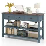 CLEEMAN 50" Retro Console Table with Storage, Farmhouse Sofa Table with 3 Drawers, 2-Tier Open Shelf & Solid Wood Legs, Hallway Table, Entryway Table for Foyer, Living Room, Entrance CLEEMAN