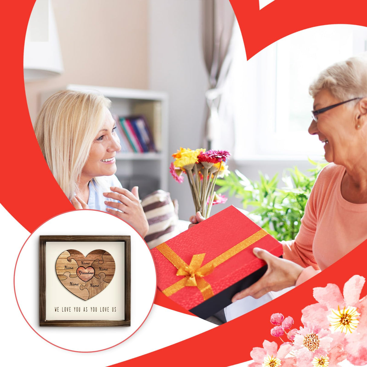 Kas Home Personalized Wooden Heart Name Puzzle Sign, Custom Family Name Puzzle with 1-8 Names Engraved Text Gift Desktop Ornament for Father's Day Kas Home